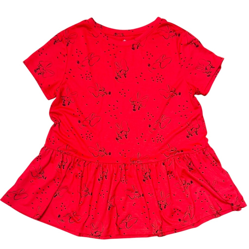 Disney Red Short Sleeve Tiered Tee with Minnie Star Print